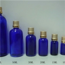 大量供应大容量蓝色精油玻璃瓶，电化铝盖子精油瓶