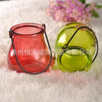 彩色大口玻璃吊瓶双耳吊瓶杂货水培花瓶插花花瓶