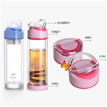 创意杯子双层隔热玻璃杯透明带盖过滤水晶玻璃杯批发可印logo