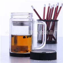 厂家直销黑水晶底办公杯隔热耐高温玻璃杯可做logo一件起批