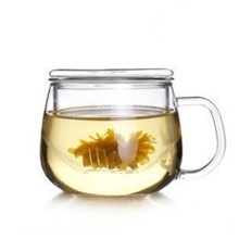 生产批发玻璃杯耐热茶杯玻璃花草茶杯三件杯办公杯300ML
