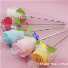 【毛巾包装】批发透明PVC仿真玫瑰花毛巾礼盒玫瑰折盒