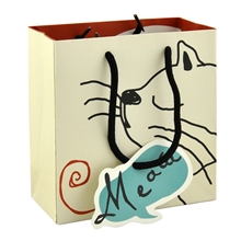 工厂直销韩式精美礼品袋米白底猫和鱼小号礼物包装袋现货混批