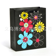 供应高档礼品袋欧美风黑底花草贴件手提袋纸袋大小号KR046-2M
