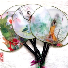 批发供应/厂家直销/复古布艺中柄扇子/礼品扇子/仿真丝宫扇