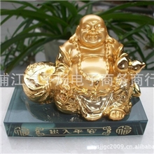 生产高档新款水晶汽车香水座树脂镀金桶金佛香水瓶创意汽车饰品