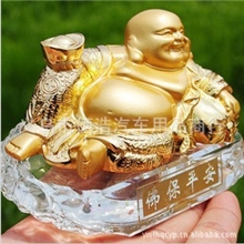 汽车香水座正品时尚仿玉弥勒佛水晶车载香水座佛像车载香水座