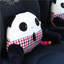 情侣款可爱格子熊猫腰靠格子布艺汽车美臀坐垫腰靠