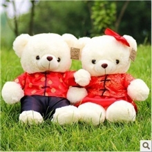 厂家直销唐装熊情侣娃娃泰迪熊情侣熊压床娃娃大号