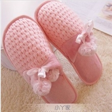 超嗲粉嫩毛球球甜蜜毛线编织家居鞋/毛绒拖鞋《硕杨》