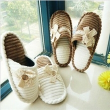 韩国简约蝴蝶结家居拖鞋室内地板拖鞋蕾丝秋冬女士棉拖鞋