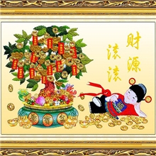 丝带绣批发厂家非成品财源滚滚摇钱树发财树招财进宝小财神