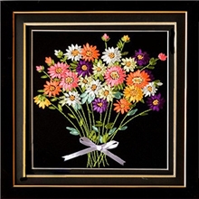 立体绣线彩印的非成品丝带绣新手包练手包百花争艳小挂画