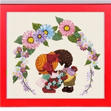 丝带绣悄悄话两个小孩亲吻梦乡家居3D立体丝带绣批发非成品