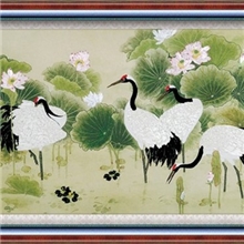 丝带绣批发厂家立体绣线非成品丝带绣瑞鹤呈祥1.7米彩印新品