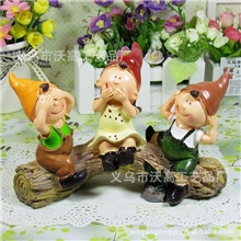 坐树桩三不小孩树脂娃娃节日礼品厂家直销田园系列家居摆件