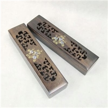 越南红木工艺品鸡翅木雕刻贝花镂空花形婚庆筷子盒线香盒批发