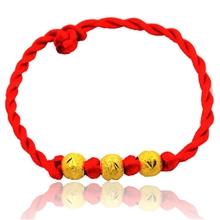 本命年转运珠手链编织开运红绳镀金转运珠会褪色