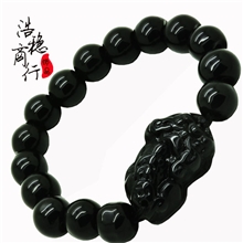 开光天然辟邪转运12MM黑曜石招财貔貅手链