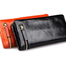 《推荐》韩版女士钱包拉链两折钱夹油蜡皮真皮夹手拿包