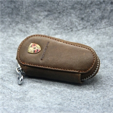 保时捷卡宴高品质真皮拉链钥匙包油蜡皮真皮钥匙套