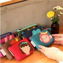 可爱卡通动物毛毡毛绒小收纳包化妆零钱包手机包