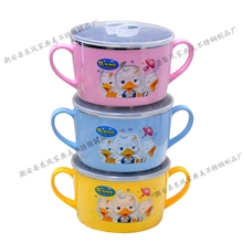 批发供应韩式小鸭儿童不锈钢餐具双耳大深碗/婴儿饭碗必备品