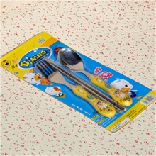 家典美开心小鸭儿童筷子勺子套装不锈钢宝宝便携式餐具套装批发