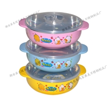 批发儿童不锈钢汤大碗宝宝防烫防滑带盖饭碗双耳隔热保温餐具