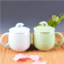 四季杯粉青/梅子青龙泉青瓷弟窑带盖办公杯情侣杯