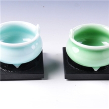 双耳三足小香炉粉青/梅子青龙泉青瓷特色弟窑