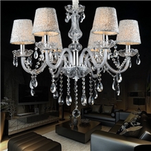 特价批发酒店透明水晶吊灯卧室餐厅蜡烛灯带布艺灯罩客厅灯
