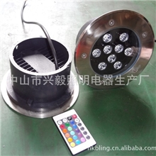 新款外控七彩地埋灯，RGB外控内控埋地灯成品，带遥控9W埋地灯