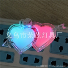 一箭双雕小夜灯LED插电七彩灯/双心/灯具/灯饰/带开关厂家批发
