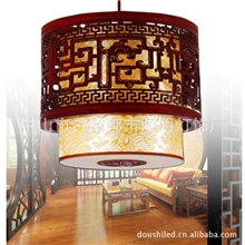 中式灯具木艺雕花羊皮吊灯客厅仿古灯书房灯酒店茶楼会所灯批发