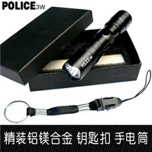 POLICE3W防水LED迷你5号1节小强光手电筒黑色礼盒包装