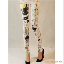 日本韩国复古卡通爱心星星字母手绘涂鸦白色秋冬九分裤打底裤