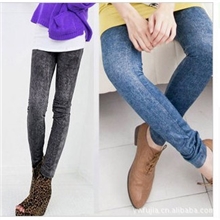 爆款无缝弹性好大码雪花九分裤仿牛仔打底裤【特显瘦】黑和蓝