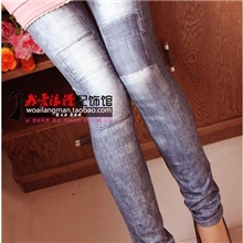 日韩原单星星爱心乞丐裤仿牛仔LEGGING打底裤九分裤牛仔裤