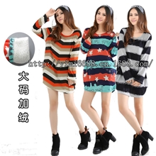 厂家直销加大码女装胖MM冬F系列加绒加厚女式连衣裙打底衫中长款