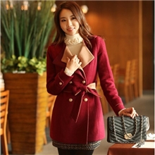 975#秋冬新长款女装韩国版修身加厚双排扣呢大衣毛呢风衣女装外套