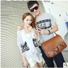 2115#独家自制款麋鹿沙滩情侣装雪纺衫短袖薄开衫