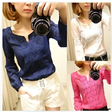 1922#2013秋装新款韩版时尚百搭蕾丝拼接长袖衬衫