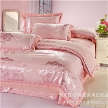 全棉高档贡缎七彩仿真丝四件套贡缎提花绣花婚庆床品低价包邮