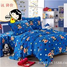 厂家直销法莱绒卡通四件套蓝玫红可爱卡通猴加厚法莱绒套件