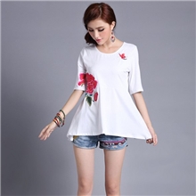 2013夏款民族风绣花T恤修身大摆中袖t恤5色4码