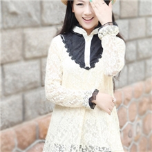 2013秋冬新款日系蕾丝拼接喇叭袖大码立领连衣裙中裙厂家直销