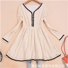 2013秋装新款V领日系收腰显瘦蕾丝民族风连衣裙长袖原厂直销