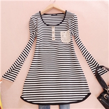 2013秋季新款圆领条纹木质扣蝴蝶结针织打底衫长袖T恤可混批