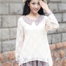 2013春秋新款日韩外贸森女立蕾丝长袖小碎花娃娃领拼接连衣裙批发